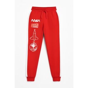 Navy Yard Mens NASA Graphic Jogger Sweatpants Red White Side Stripe STS-133 M